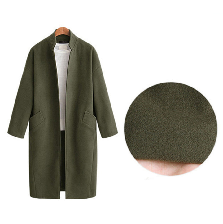 Damen elegante Langjacke mit lässigem Kragen und praktischen Taschen Drune