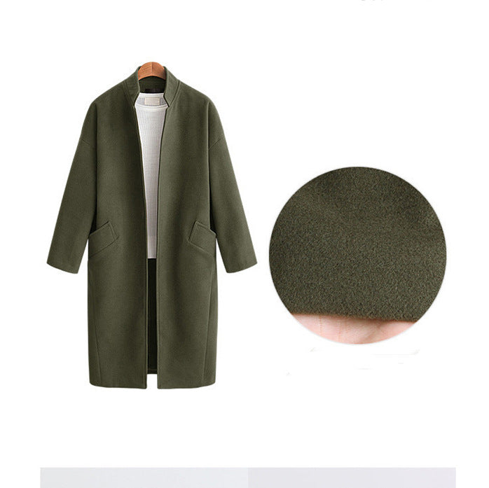 Damen elegante Langjacke mit lässigem Kragen und praktischen Taschen Drune