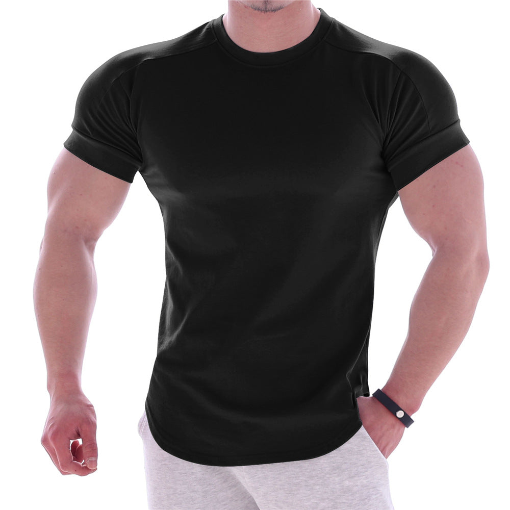 Herren nan körperbetontes Kurzarmshirt aus Baumwoll-Elastan-Mix mit Rundhalsausschnitt und abgerundetem Saum Drune