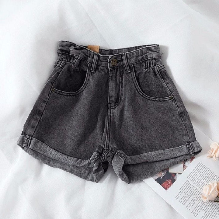 Damen High-Waist Denim-Shorts mit umschlagbarem Saum und elastischem Bund Drune