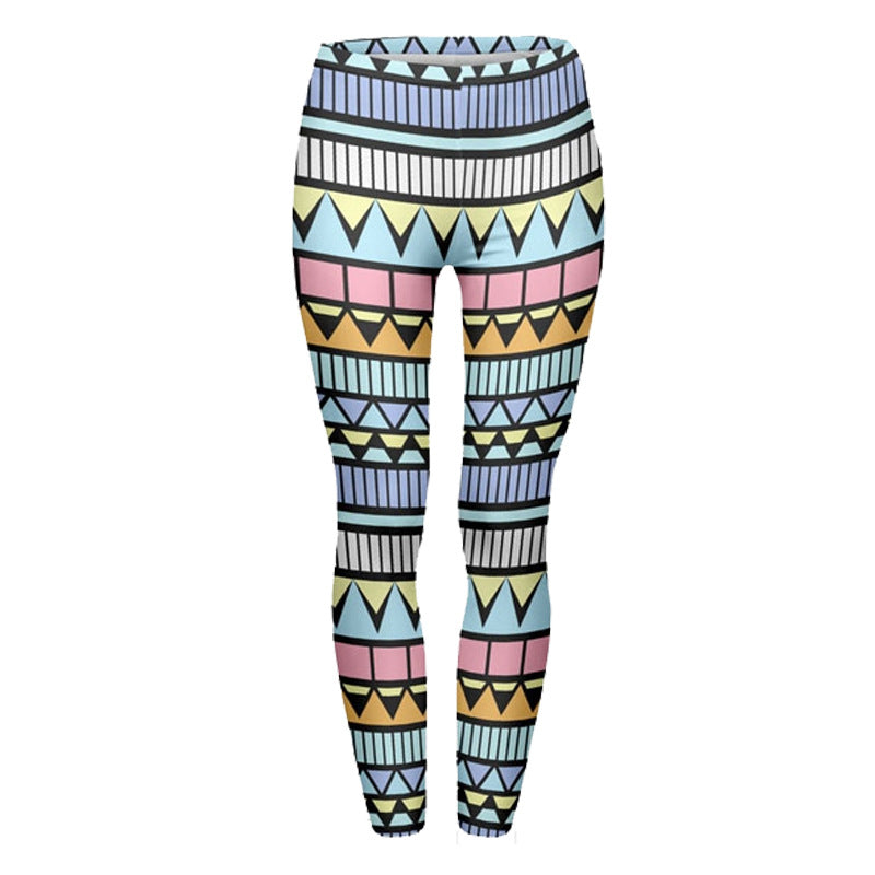 Damen Ethno-Print Leggings mit hohem Bund und elastischem Stretchstoff Drune