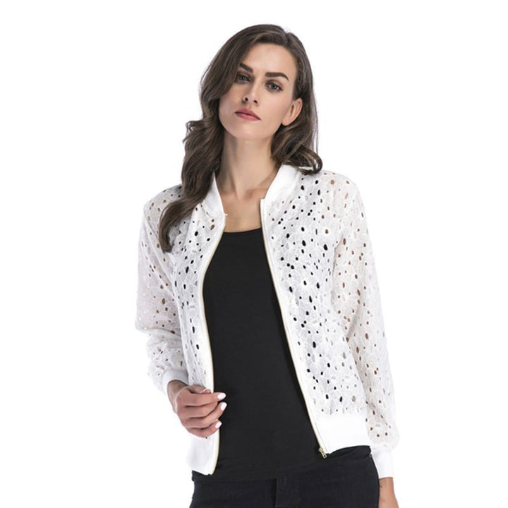 Damen luftige Blousonjacke mit stilvollem Lochmuster Drune