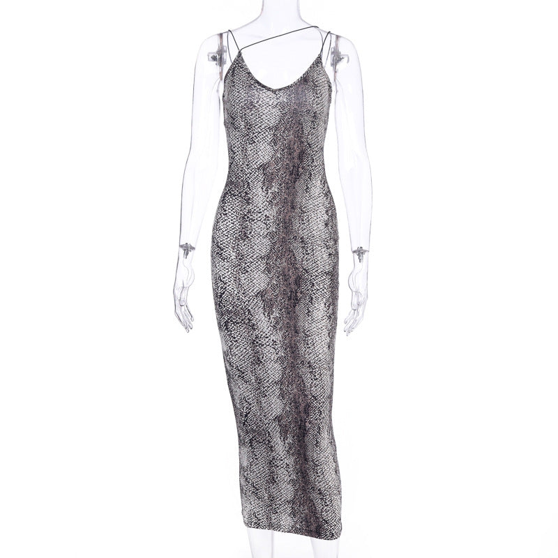 Damen Leopardenmuster Maxikleid Drune