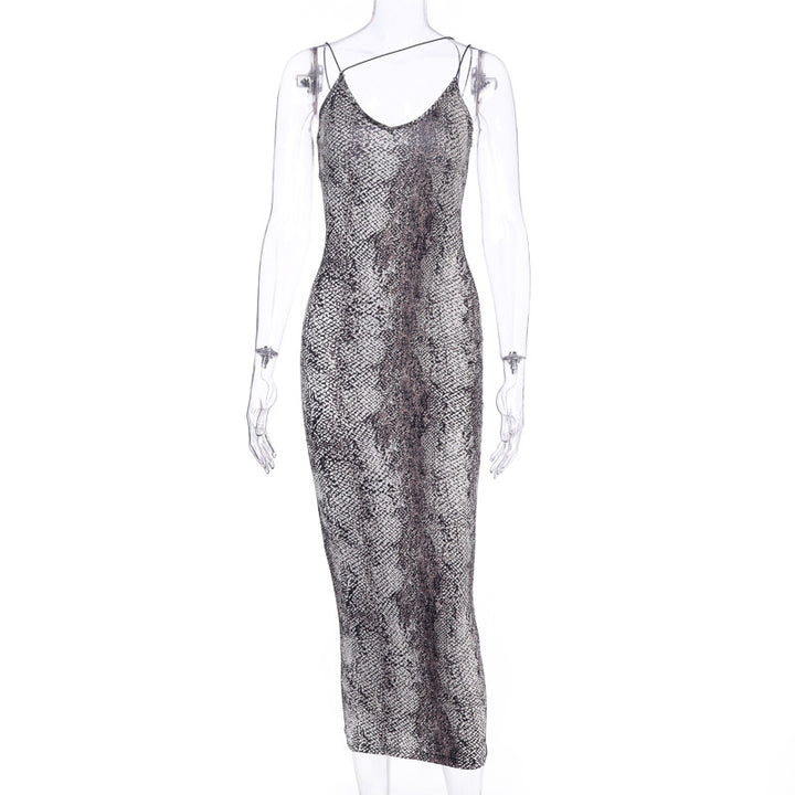 Damen Leopardenmuster Maxikleid Drune