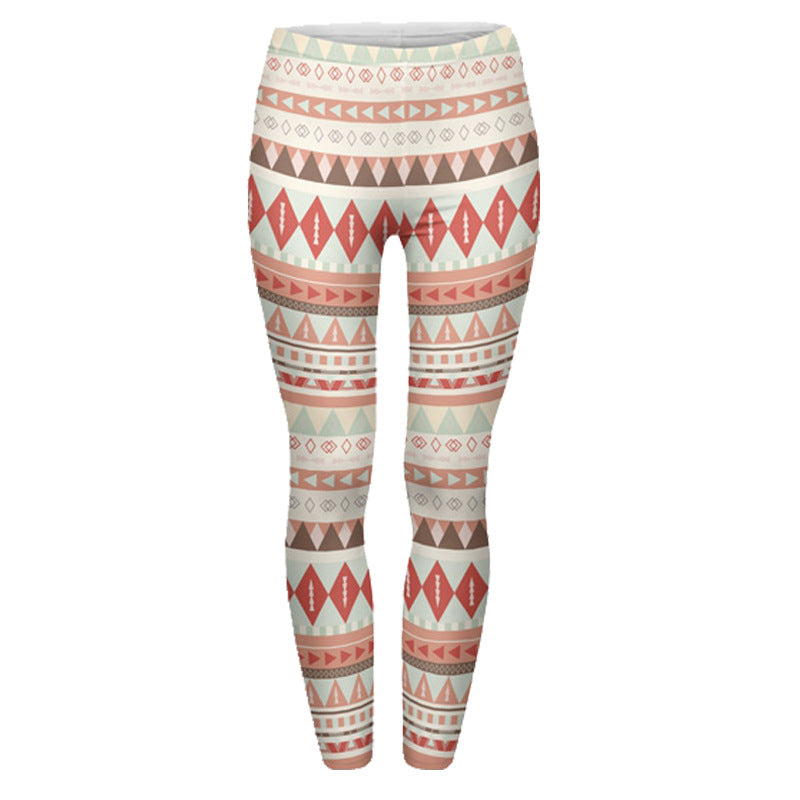 Damen Ethno-Print Leggings mit hohem Bund und elastischem Stretchstoff Drune