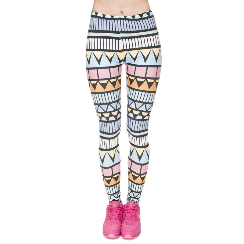 Damen Ethno-Print Leggings mit hohem Bund und elastischem Stretchstoff Drune