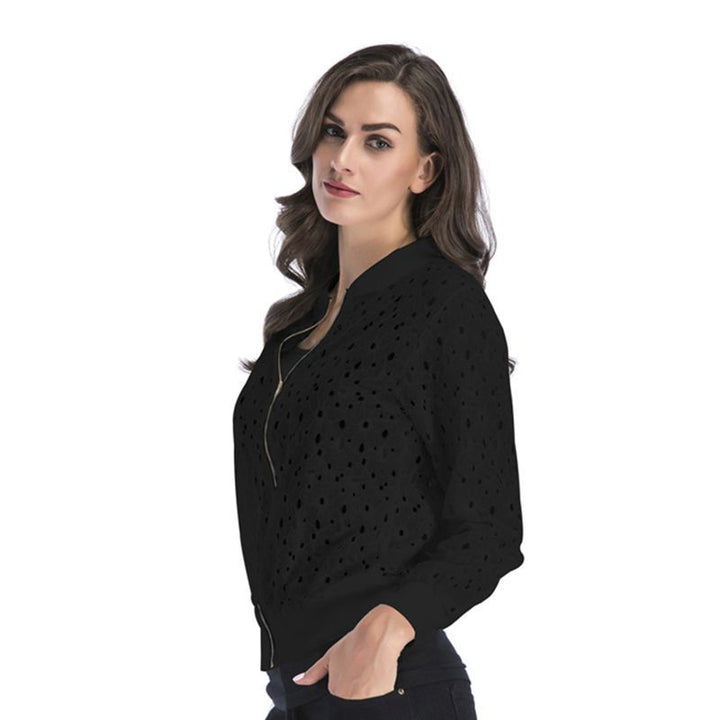 Damen luftige Blousonjacke mit stilvollem Lochmuster Drune