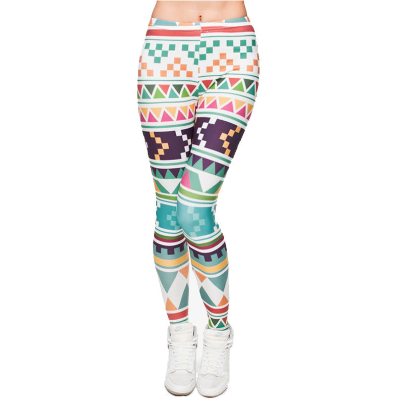 Damen Ethno-Print Leggings mit hohem Bund und elastischem Stretchstoff Drune