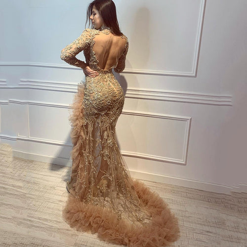 Damen Gala-Tüllkleid Stickerei Mesh Rüschen-Schleppe