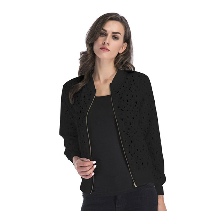 Damen luftige Blousonjacke mit stilvollem Lochmuster Drune