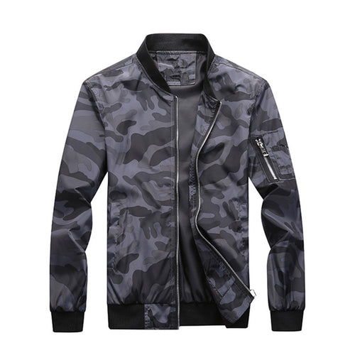 Herren Leichte Camouflage-Nylon-Bomberjacke mit Ärmeltasche, Reißverschluss und Rippbündchen Drune