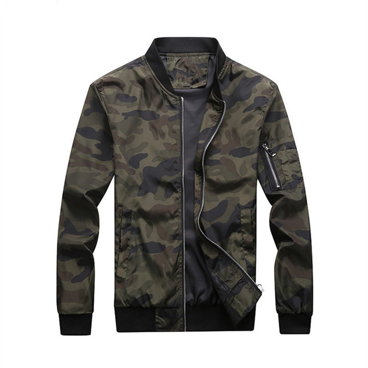 Herren Leichte Camouflage-Nylon-Bomberjacke mit Ärmeltasche, Reißverschluss und Rippbündchen Drune