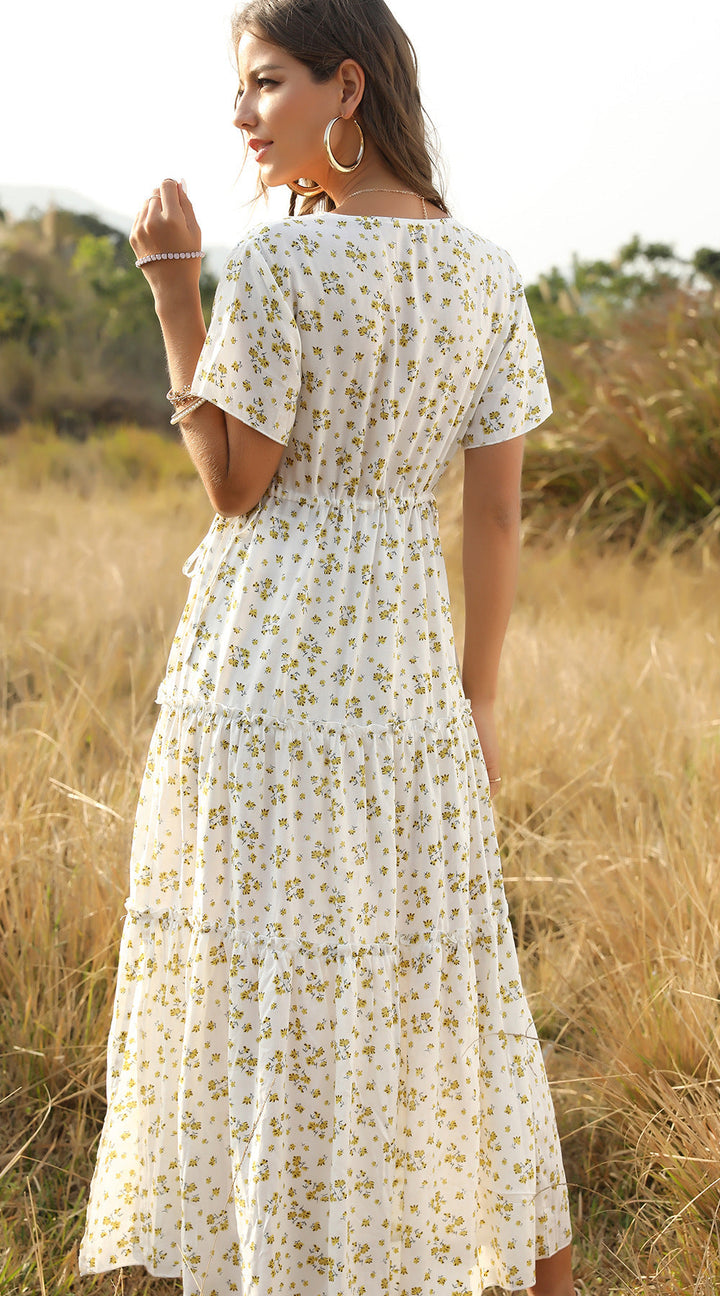 Drune | Sommer Blumenmuster Rüschen Boho Maxi Kleid