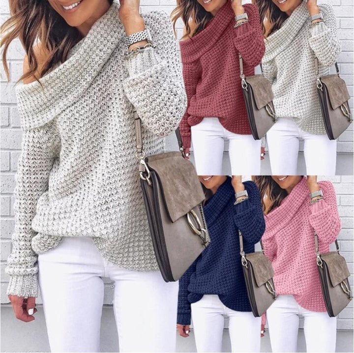 Damen Strickpullover mit schulterfreiem Design und strukturierter Textur Drune