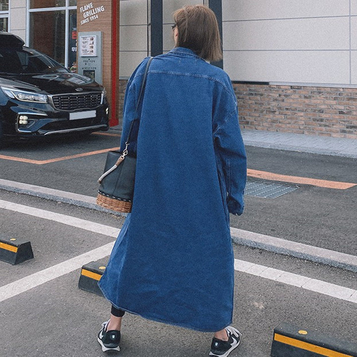 Damen Longline-Denimhemdmantel mit kastiger Oversize-Silhouette und durchgehender Knopfleiste Drune