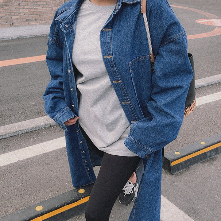 Damen Longline-Denimhemdmantel mit kastiger Oversize-Silhouette und durchgehender Knopfleiste Drune