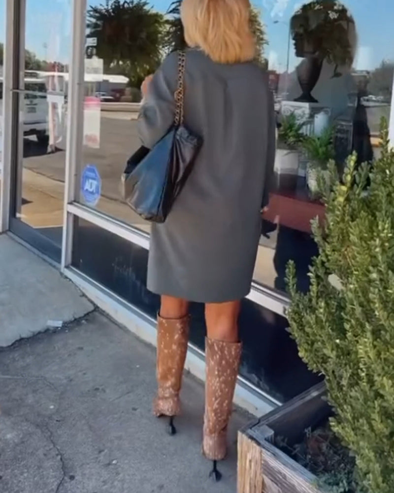 Drune | Einfarbiges Elegantes Kleid mit Rundhalsausschnitt
