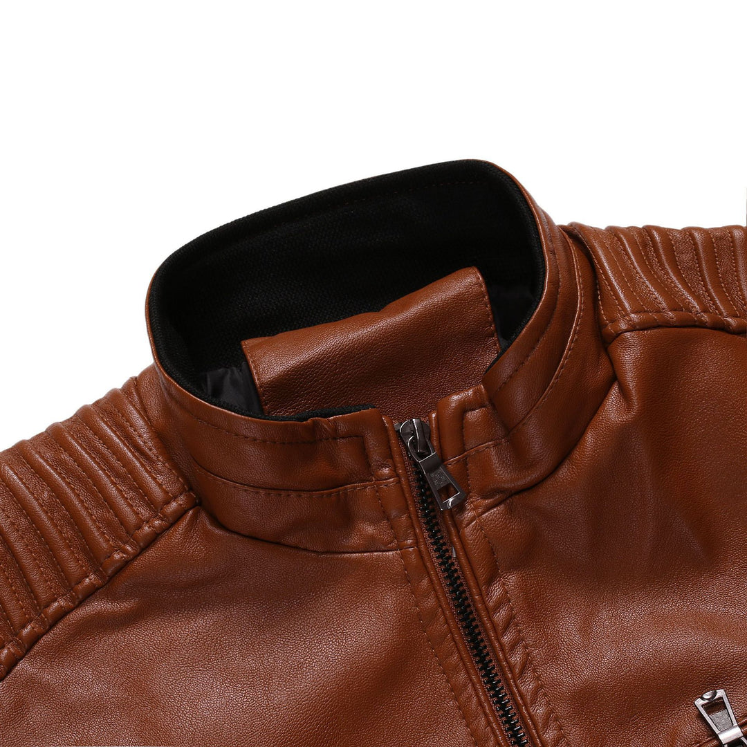 Herren Slim-Fit Motorradblouson aus Lederimitat mit gesteppter Schulter und Reißverschlusstaschen Drune