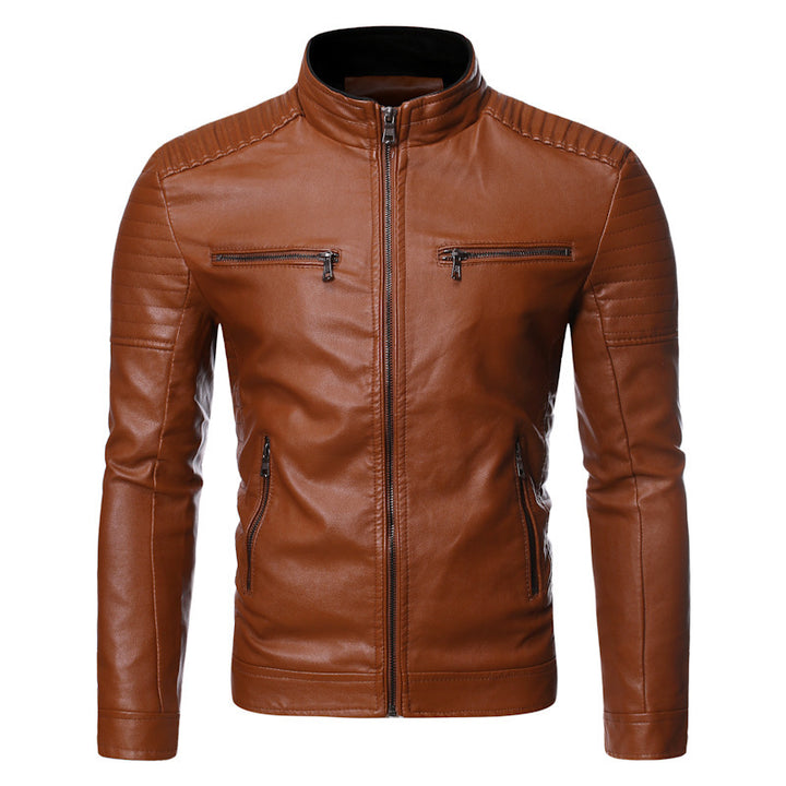Herren Slim-Fit Motorradblouson aus Lederimitat mit gesteppter Schulter und Reißverschlusstaschen Drune