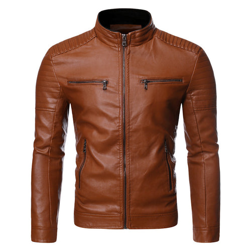 Herren Slim-Fit Motorradblouson aus Lederimitat mit gesteppter Schulter und Reißverschlusstaschen Drune