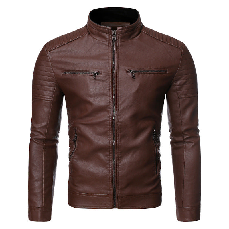 Herren Slim-Fit Motorradblouson aus Lederimitat mit gesteppter Schulter und Reißverschlusstaschen Drune
