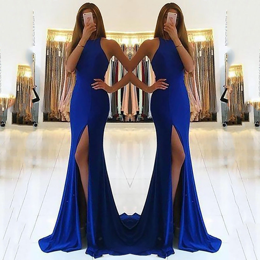 Damen Glamouröses Abendkleid mit elegantem V-Ausschnitt und hohem Schlitz Drune