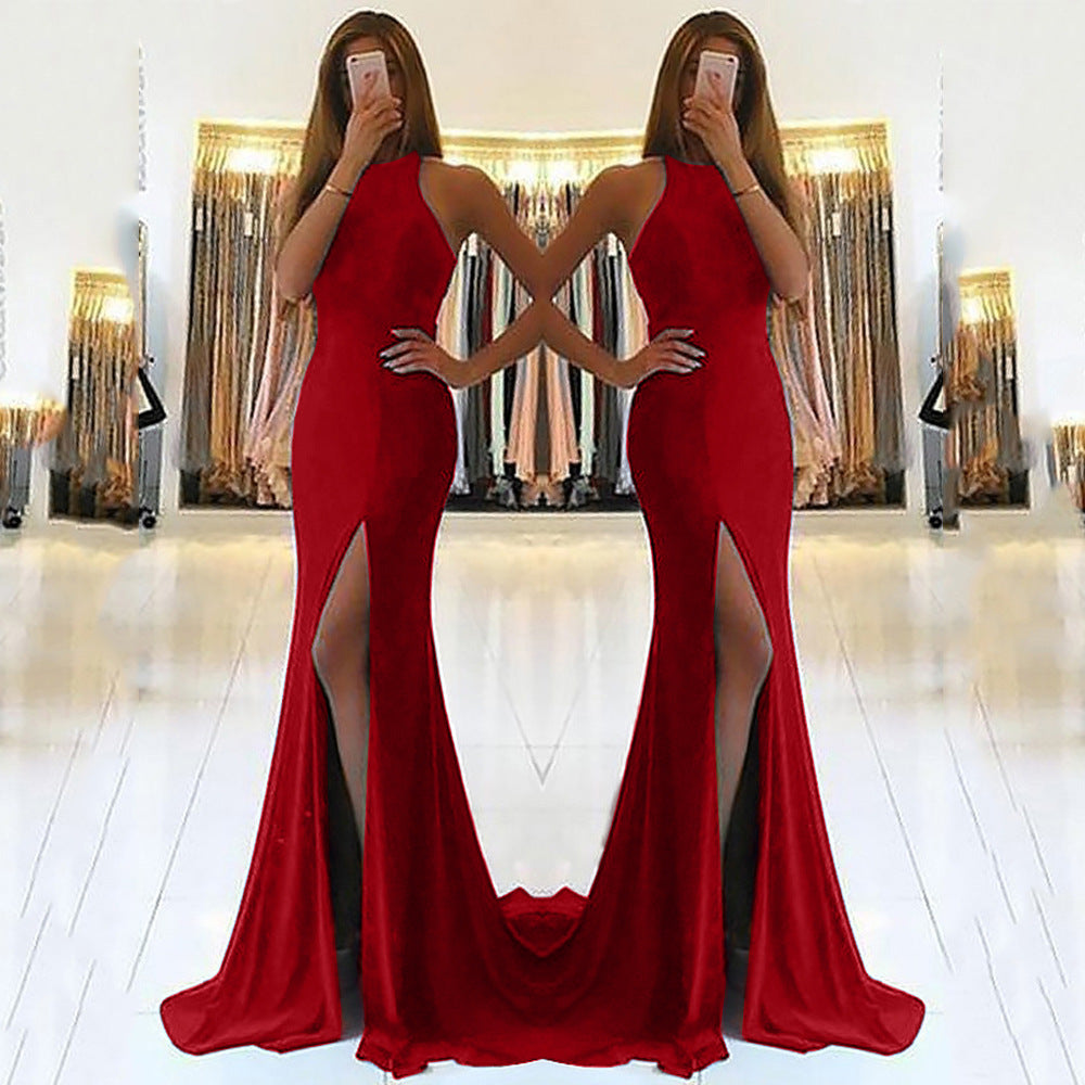Damen Glamouröses Abendkleid mit elegantem V-Ausschnitt und hohem Schlitz Drune