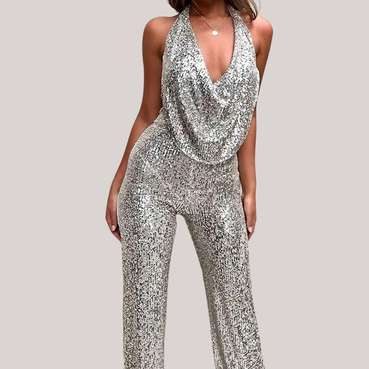 Drune | Party-Pailletten-Rückenfrei-Halter Ärmelloser Jumpsuit
