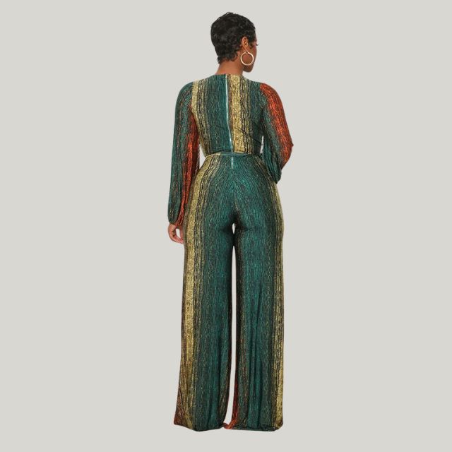 Drune | Metallic-Plissee-Jumpsuit mit weitem Bein und Gürtel