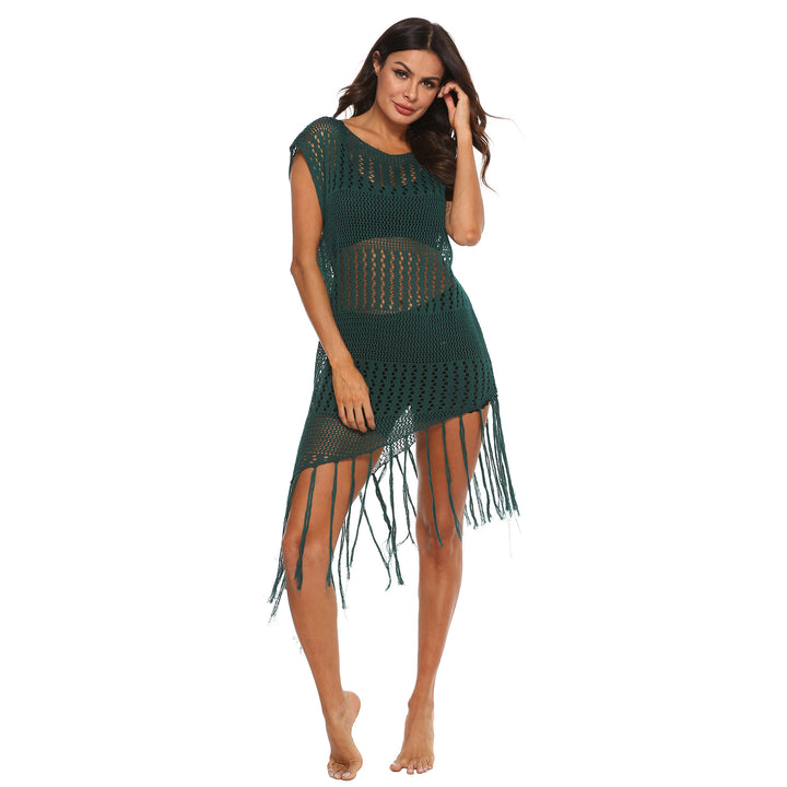 Damen Strandkleid mit Fransen und Netzdesign Drune