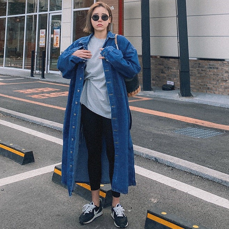 Damen Longline-Denimhemdmantel mit kastiger Oversize-Silhouette und durchgehender Knopfleiste Drune