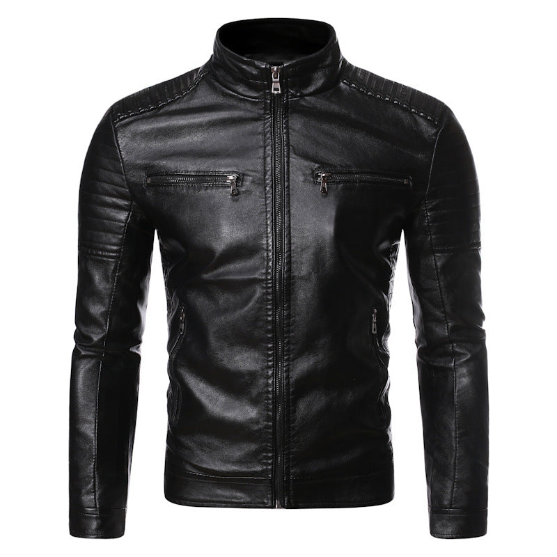 Herren Slim-Fit Motorradblouson aus Lederimitat mit gesteppter Schulter und Reißverschlusstaschen Drune