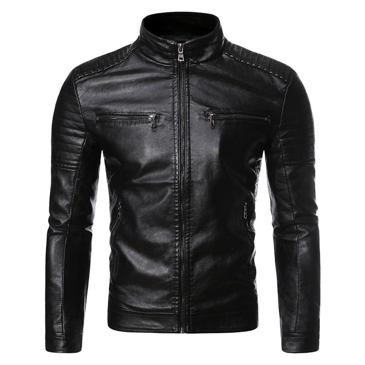 Herren Slim-Fit Motorradblouson aus Lederimitat mit gesteppter Schulter und Reißverschlusstaschen Drune