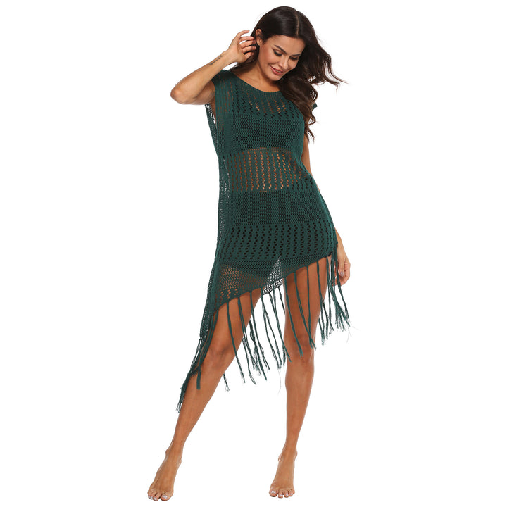 Damen Strandkleid mit Fransen und Netzdesign Drune