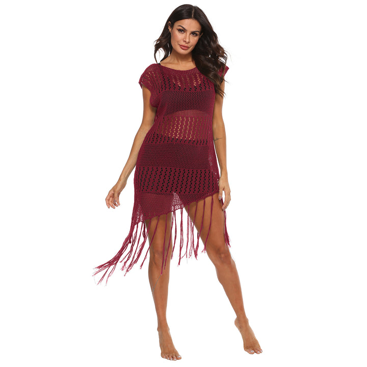 Damen Strandkleid mit Fransen und Netzdesign Drune