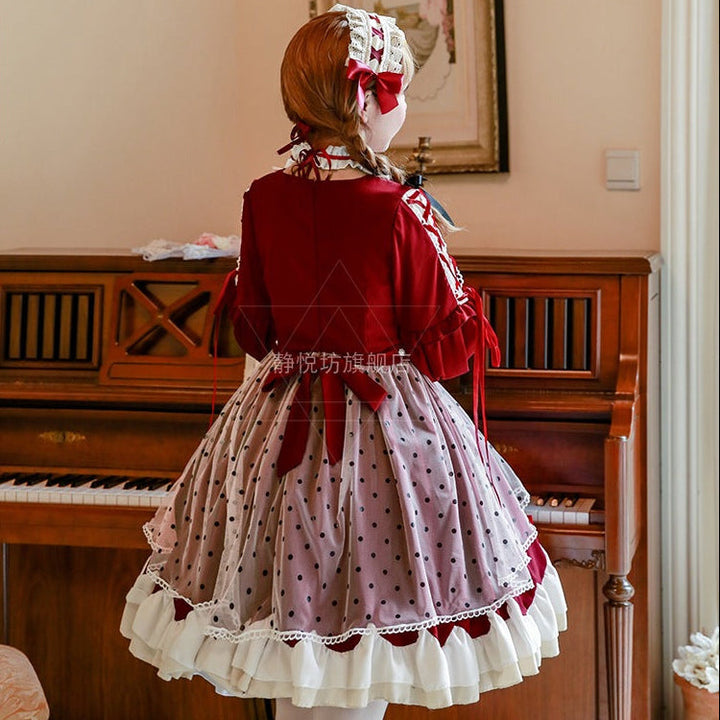 Damen Lolita-Kleid mit ausgefallenen Rüschendetails und Schleifen Drune