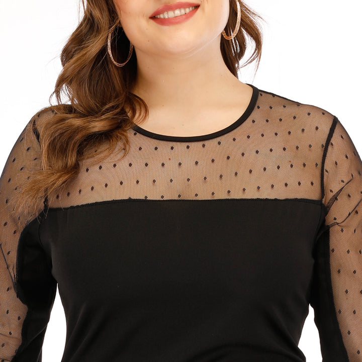 Damen Kleid mit transparenten Puffärmeln und Punktmuster Drune