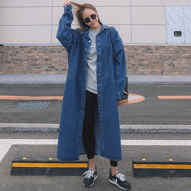 Damen Longline-Denimhemdmantel mit kastiger Oversize-Silhouette und durchgehender Knopfleiste Drune