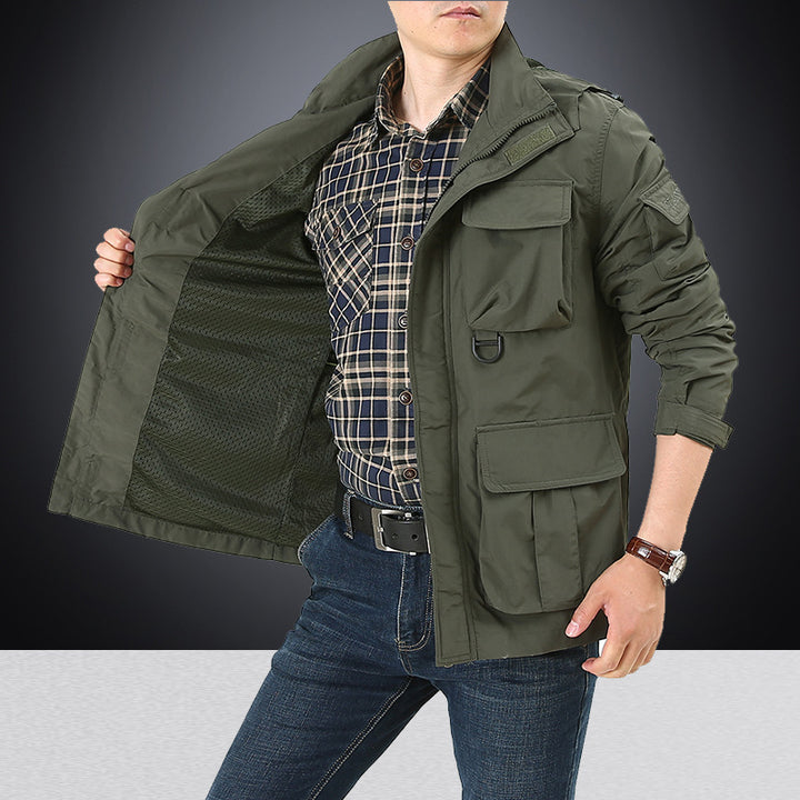 Herren  multifunktionale Utility-Fieldjacke mit zahlreichen Klapp- und Reißverschlusstaschen sowie D-Ring Drune