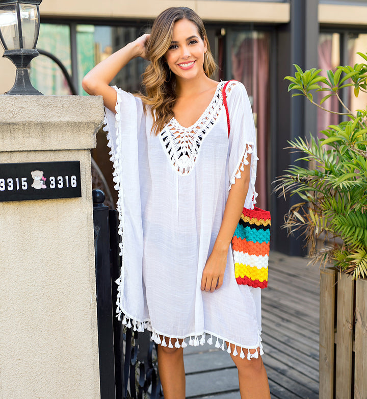 Damen luftiger Kaftan mit Fransen Drune