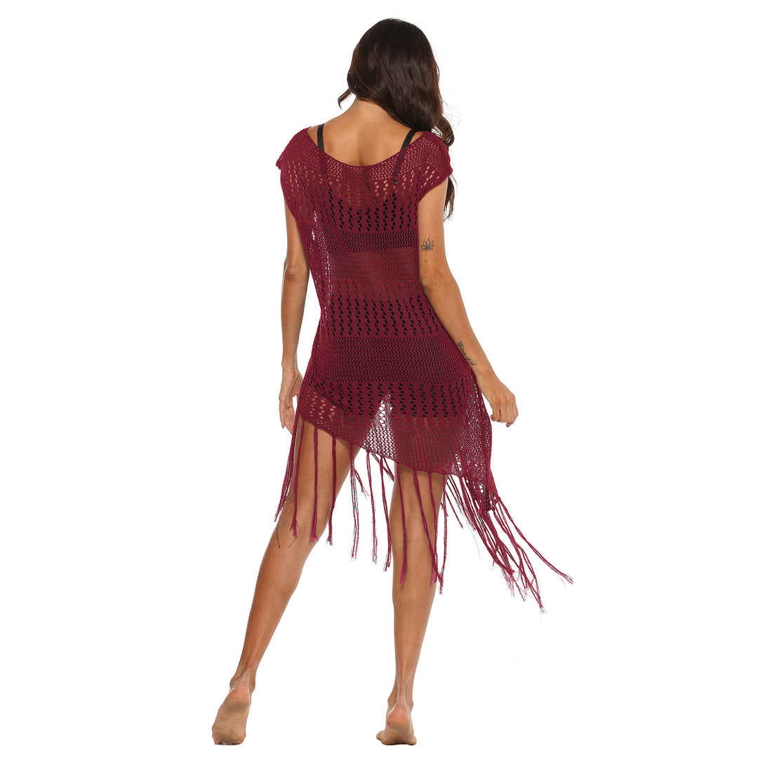 Damen Strandkleid mit Fransen und Netzdesign Drune