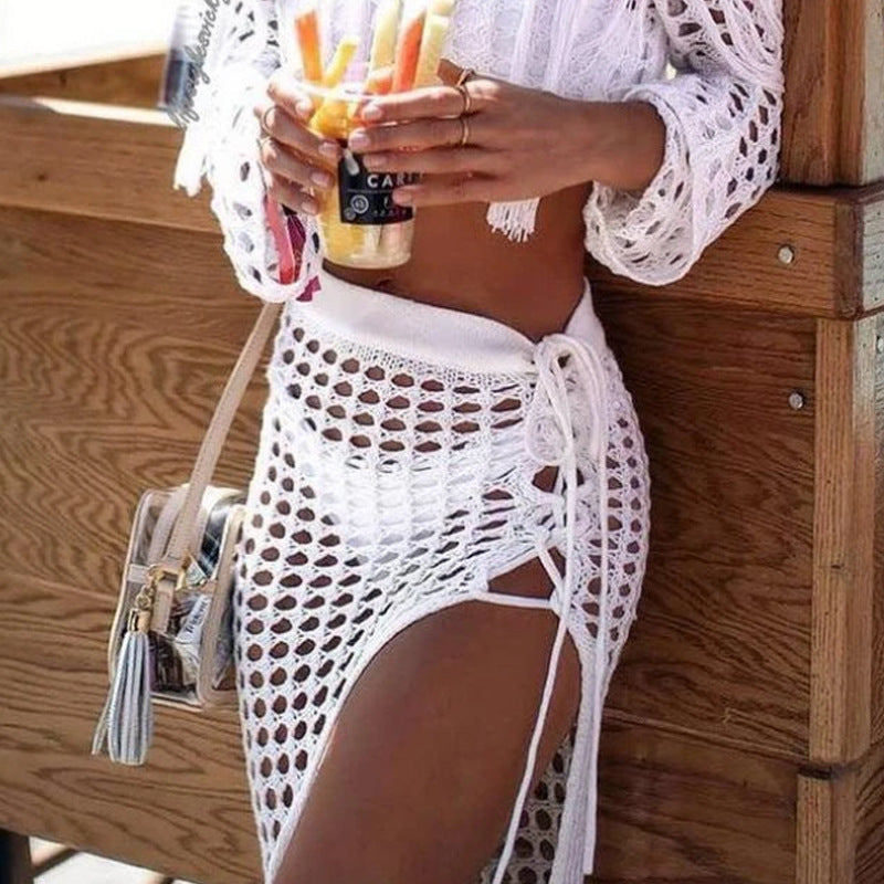 Damen eleganter Häkel-Strandsarong mit fransigem Abschluss Drune