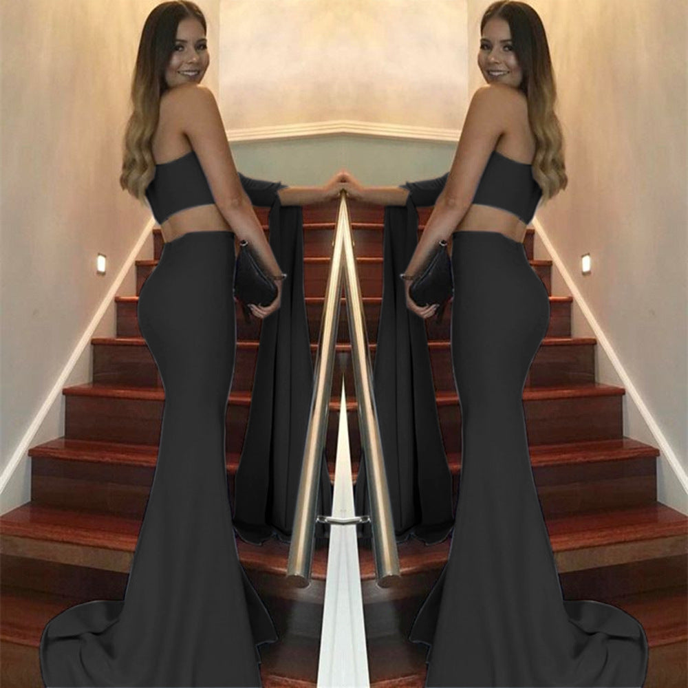 Damen elegantes schulterfreies Abendkleid mit asymmetrischem Schnitt und fließendem Stoff Drune