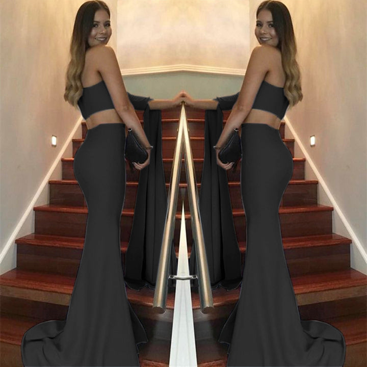 Damen elegantes schulterfreies Abendkleid mit asymmetrischem Schnitt und fließendem Stoff Drune