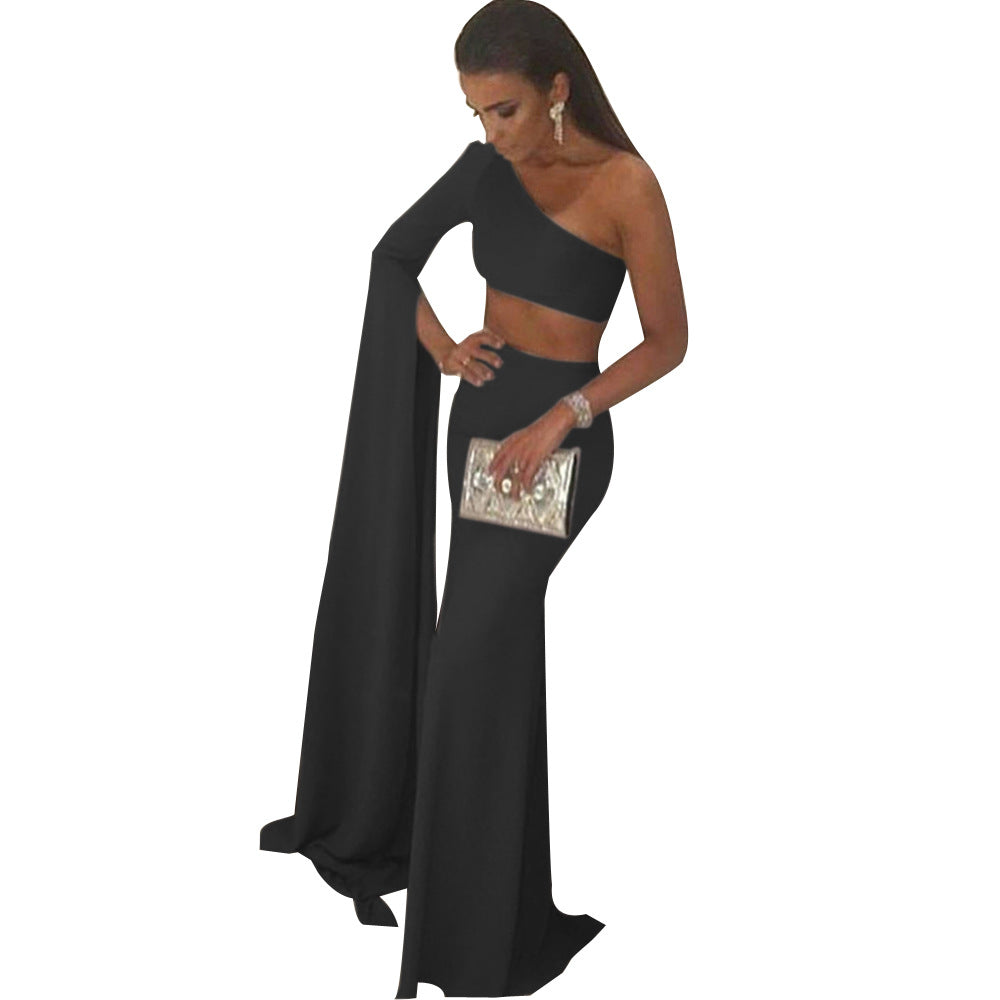 Damen elegantes schulterfreies Abendkleid mit asymmetrischem Schnitt und fließendem Stoff Drune
