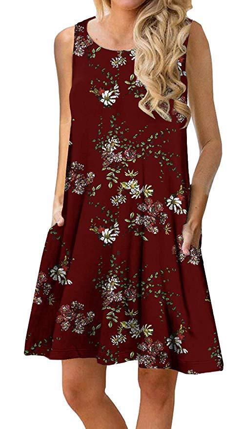 Damen ärmelloses Blumen-Minikleid mit praktischen Eingrifftaschen Drune