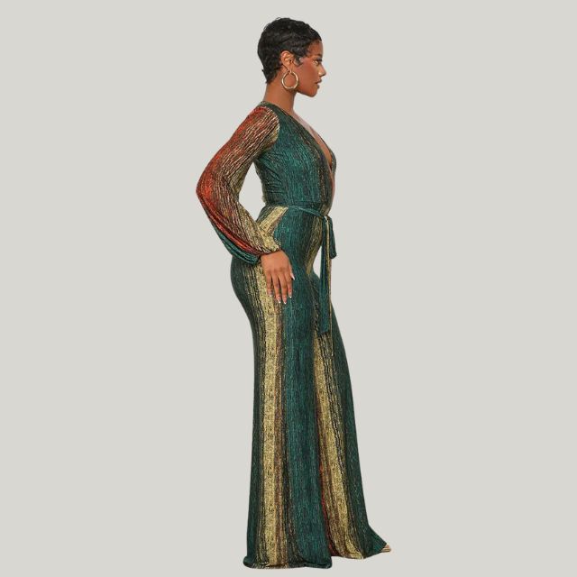 Drune | Metallic-Plissee-Jumpsuit mit weitem Bein und Gürtel