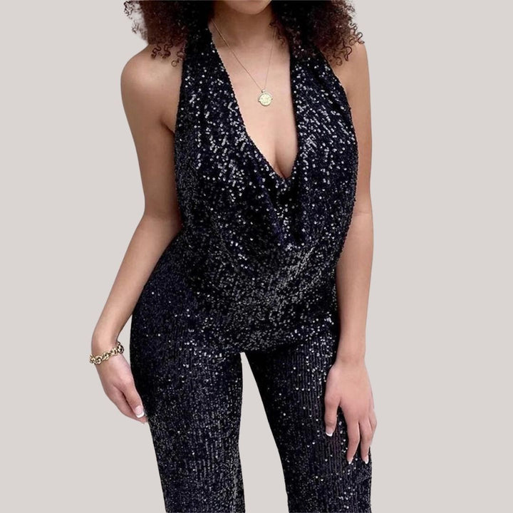 Drune | Party-Pailletten-Rückenfrei-Halter Ärmelloser Jumpsuit