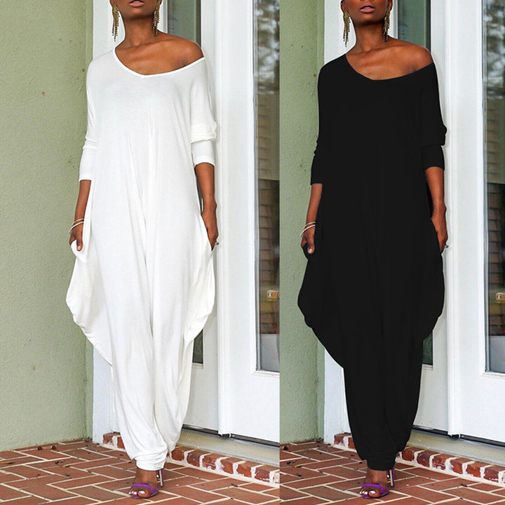Damen Oversized Jumpsuit mit tiefem V-Ausschnitt und lässigem Schnitt Drune