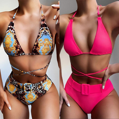Damen Triangel-Bikini mit verstellbaren Trägern und hochsitztendem Bund Drune